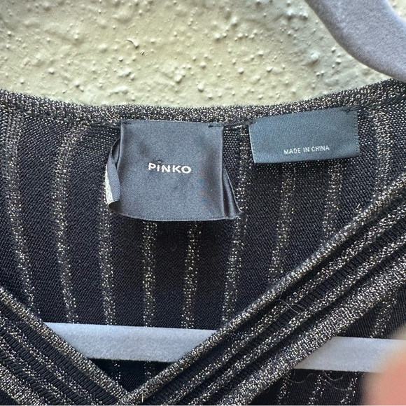 PINKO Bitter Two-tone Midi Dress in Stretch Jersey Black Gold Sparkle Metallic M - Picture 7 of 11